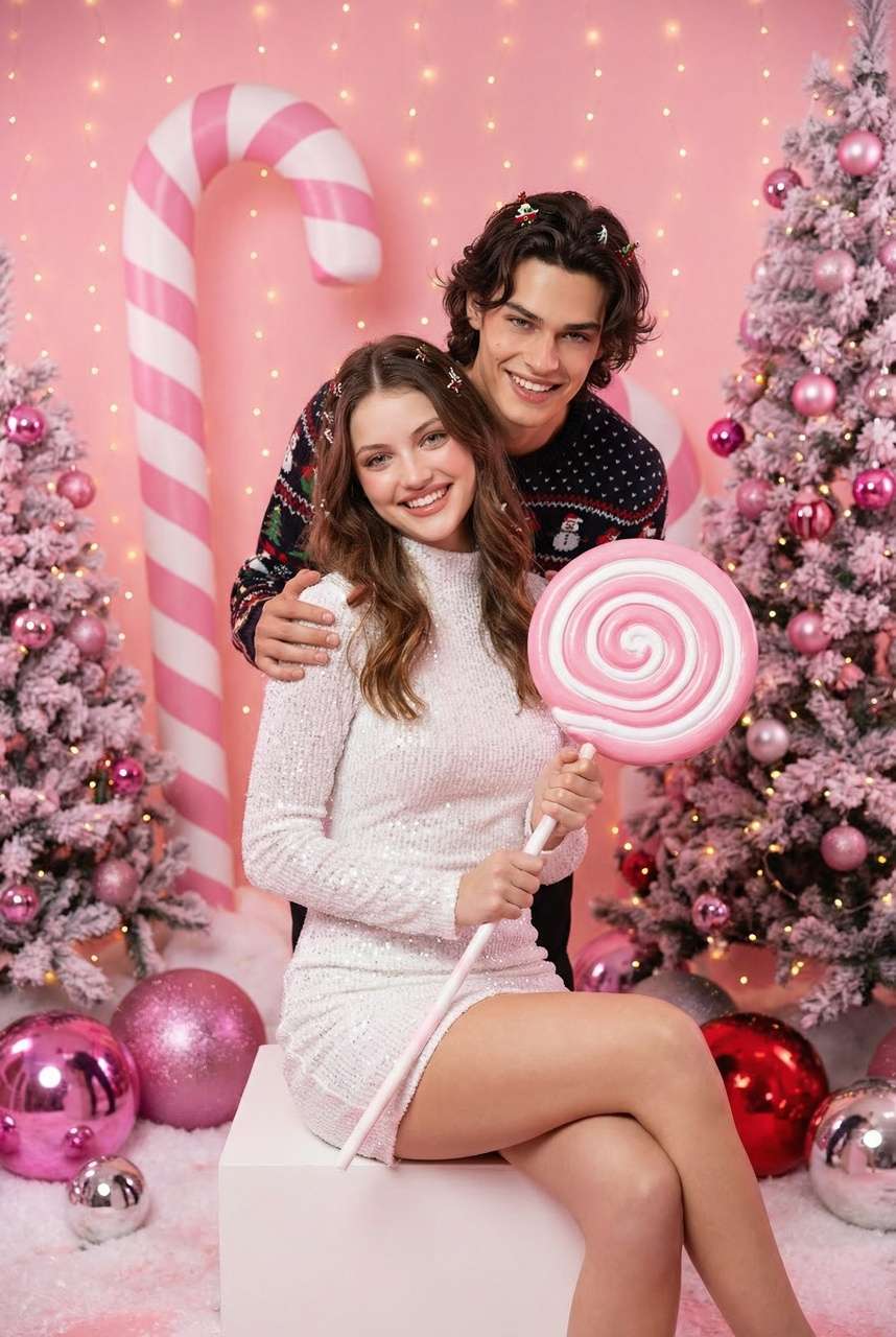 foto de pareja con bastón de caramelo